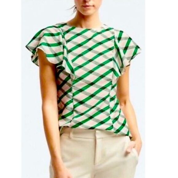 BANANA REPUBLIC Butterfly Sleeve Geometric Print Top Size 4P - Picture 1 of 11